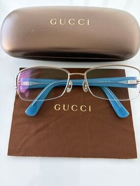 Authentic Gucci Metal Frame Eyeglasses with Blue & brown Temples